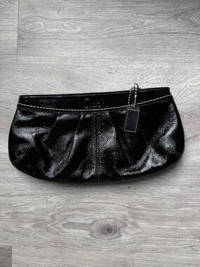 Coach Black Patent Leather Pleated Wristlet Clutch